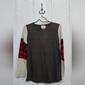 NWT Grace&Emma Small Striped and Plaid Long Sleeve Top